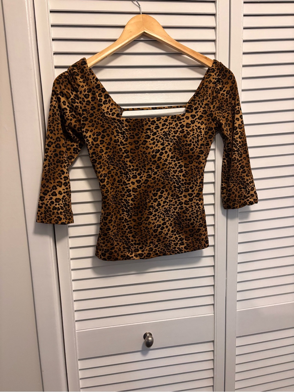 Leopard Print Square Neck Women's Top - Brown